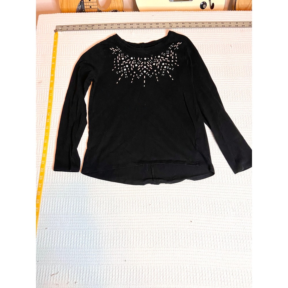 Miss Attitude Girls XL 16 Black Long Sleeve Studded Glitter High Low Hem Top